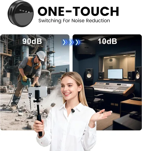 Vista 2 de Micrófonos inalámbricos Lavalier para iPhone/Android/iPad, micrófonos mini con reducción de ruido, 2.4GHz, clip magnético, micrófonos de solapa