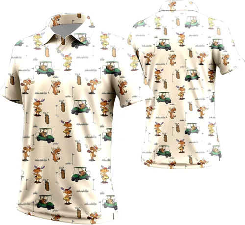 Vista 115 de Camisa de golf de los años 80 para hombre, ajuste seco, manga corta, estampada, divertidas, camisas de golf de los años 90 para hombre