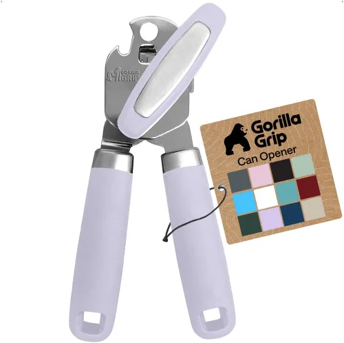 Vista 19 de GORILLA GRIP - Abridor de latas manual de acero inoxidable resistente con borde liso y abridor de botellas, mango suave y cómodo, perilla giratoria
