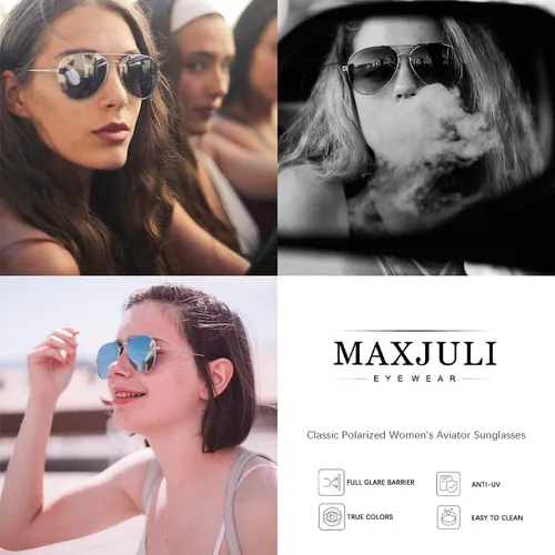 Vista 2 de MAXJULI Gafas de sol polarizadas de aviador para cara pequeña a mediana 8017 y 8018