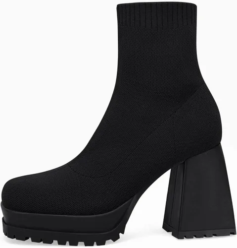 Vista 5 de Botines de plataforma para mujer, con punta cuadrada, tacón grueso, de bloque elástico, de punto sin cordones