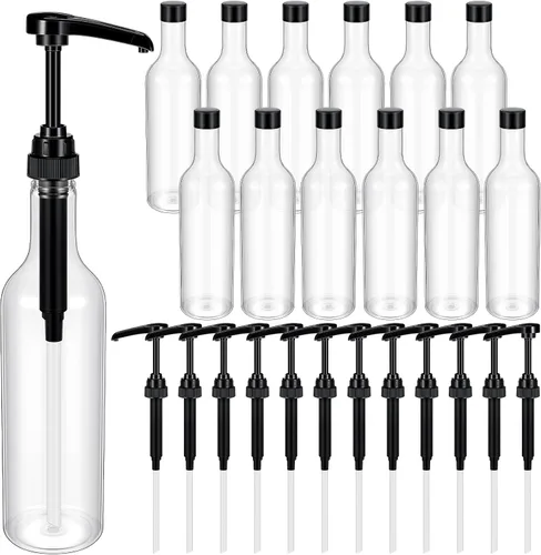 Vista 10 de Maxdot 2 piezas botellas de jarabe de 25 oz con bomba, botellas de cuello largo, dispensador de bomba de jarabe de plástico para accesorios de bar