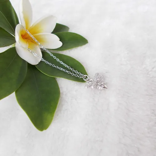 Vista 4 de 925 Sterling Silver Cute Bee Zirconia Pendant Necklace White Gold Plated Fashion Jewelry Gift 16"-18" WK99048