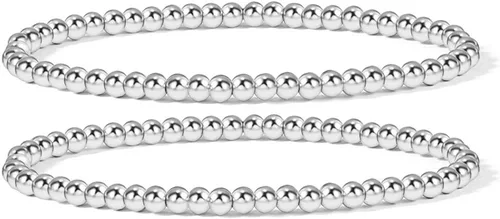Vista 12 de Elegance 11 diseños - Pulseras de cuentas con bolas chapadas en oro de 14 quilates, elásticas y extensibles, pulseras con cuentas de oro para mujer