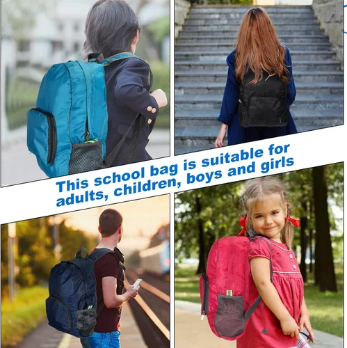Vista 4 de Sherr Paquete de 20 mochilas plegables, mochila ligera a granel para adultos, bolsa clásica de colores mezclados, suministros de donación de viajes