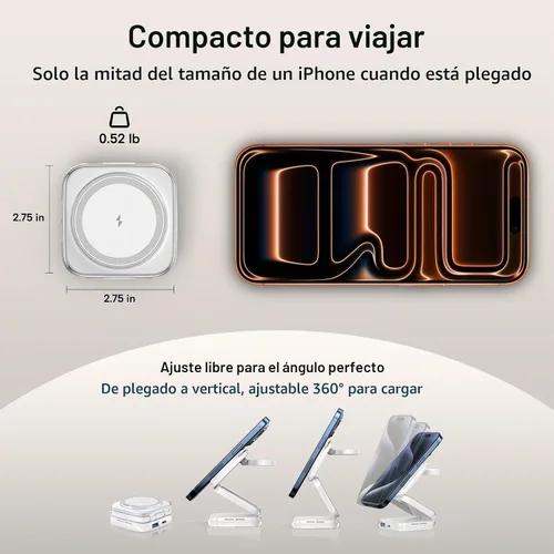 Vista 5 de AC ISLAND Cargador inalámbrico 5 en 1 para MagSafe, estación de carga de Blanco