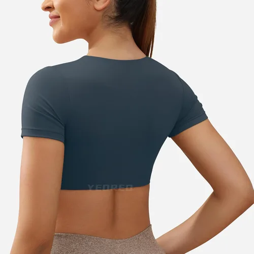 Vista 5 de YEOREO Kyla Workout Crop Tops for Women Short Sleeve Twist Front Crop Tank Top Padded Sports Bra Casual Shirts