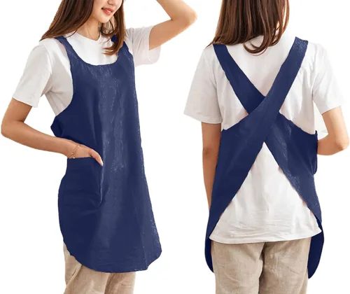Vista 8 de Delantales de algodón con espalda cruzada, color sólido, para cocina, jardín, para mujeres y niñas con bolsillos