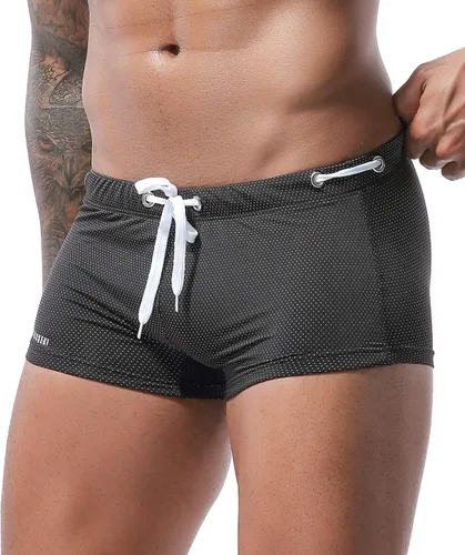 Vista 2 de MIZOK Traje de baño para hombre, traje de baño de secado rápido, corto, sexy, con cordón