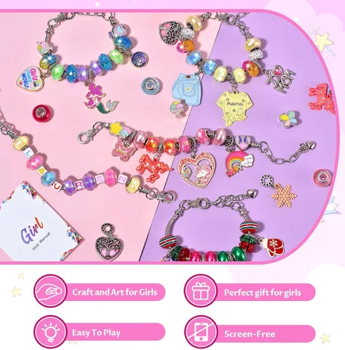 Vista 6 de Girls Charm Bracelet Making Kit - Unicorn Jewelry Supplies Make Set DIY Art Craft Set Creative Charm Bracelets Kits Birthday Gifts for Kids Age 6 7