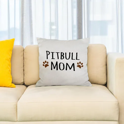 Vista 2 de 3dRose pc_154172_1 Funda de almohada Pitbull Dog Mom Doggie x Breed Brown Muddy Paw Prints Doggy Lover Proud Pet Owner Mama Love, 16 x 16 pulgadas