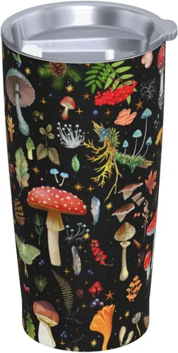 Vista 3 de Taza de hongos, taza de hongos, regalos de hongos, taza de café de 20 onzas, taza de viaje aislada con tapa a prueba de fugas, vaso reutilizable