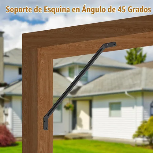 Vista 6 de 4 soportes de pérgola de 4 x 4 pulgadas (real: 3.6 x 3.6 pulgadas), soporte de esquina de ángulo recto de 3 vías, kit de pérgola de bricolaje con 8