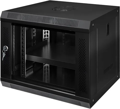 Vista 7 de Gabinete de Servidor de Montaje en Pared 6U Rack de Red IT Carcasa con Puerta de Vidrio con Cerradura Negro