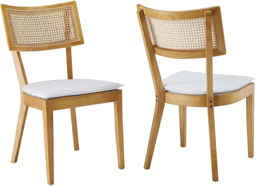 Vista 7 de Modway Caledonia - Silla de comedor de madera con caña de ratán en color beige negro - Juego de 2
