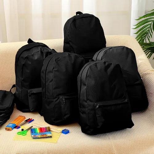 Vista 4 de Amylove Paquete de 24 mochilas a granel de 17 pulgadas, 12 colores surtidos, bolsas escolares para niños, niñas, adolescentes y estudiantes, Negro