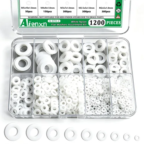 Vista 16 de Kit de surtido de 550 piezas de arandelas planas, 12 tamaños SAE - 1/2, 7/16, 3/8, 5/16, 1/4, 3/16, 12#, 10#, 8#, 6#, 4#, 2#, (18-8) arandelas de SS