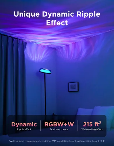 Vista 2 de Govee Uplighter - Lámpara de pie para sala de estar, proyector de ondulación RGBIC, lámpara de pie para dormitorio, compatible con SmartThings