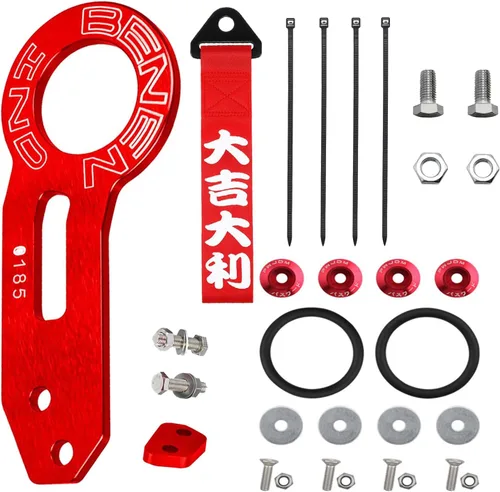 Vista 8 de Kit de Gancho de Remolque para Auto Universal, Gancho de Remolque Trasero de Aluminio para Coche (Negro) Premium-quality aluminum tow hook with a