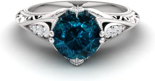 Vista 2 de Diamondere Anillo de compromiso de diamantes y piedras preciosas naturales y certificadas en oro blanco de 14 quilates Anillo de inspiración