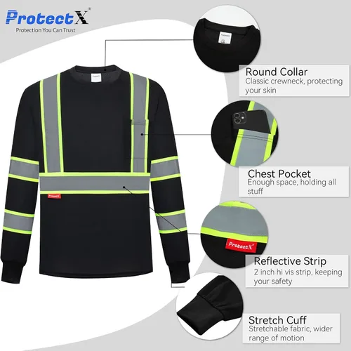 Vista 2 de ProtectX Camisas de manga larga de alta visibilidad, camiseta de seguridad reflectante de alta visibilidad para hombres y mujeres, camisa