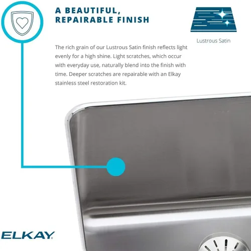 Vista 3 de Elkay ELUH3219DBG Lustertone - Fregadero de cocina de acero inoxidable de 32-1/4 pulgadas con estante para lavabo y colador de cesta, acero