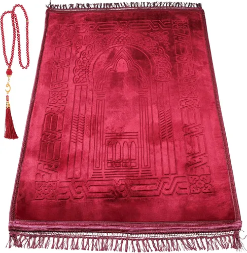 Vista 14 de Alfombra de oración – Alfombra turca Janamaz Sajada de felpa suave para hombres y mujeres, alfombrilla de oración lisa y sólida, regalo de Ramadán