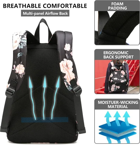 Vista 4 de Juego de mochila escolar de lona ligera para adolescentes, niñas, mujeres, niños, bolsa de libros universitaria para laptop de 14 pulgadas, Portátil