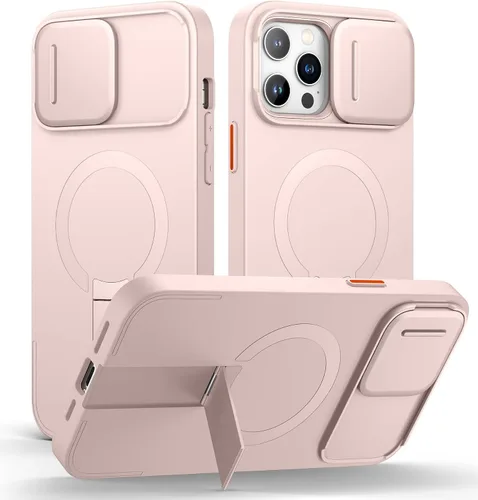 Vista 14 de SURITCH Funda para iPhone 13/14 con cubierta magnética para cámara y soporte ajustable, compatible con MagSafe, a prueba de golpes, funda protectora