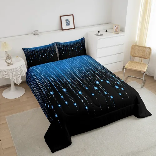 Vista 4 de Feelyou - Juego de edredón abstracto ombre, color azul y negro, juego de cama para adolescentes, para niños, mujeres y jóvenes, juego de edredón