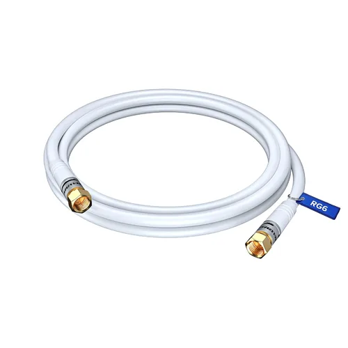 Vista 16 de Cable coaxial RG6, triple blindado, sin oxígeno, cable de cobre para TV, Internet y más, cable coaxial flexible de 1.5 pies, color blanco