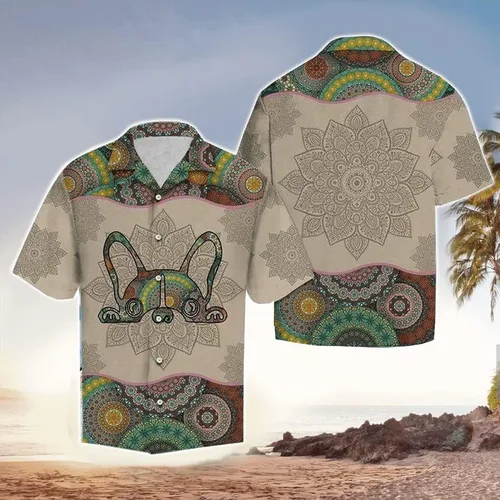 Vista 2 de French Bulldog - Camisas hawaianas para hombre, camisas hawaianas de manga corta para hombre, amantes de los perros, estampado con botones, 32
