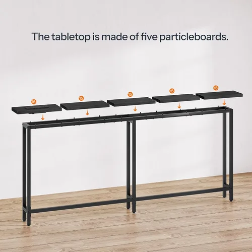 Vista 5 de HOOBRO - Mesa de consola estrecha de 63" con estación de carga, mesa de sofá de 5.9" con 2 tomas de corriente y puertos USB, mesas largas de entrada