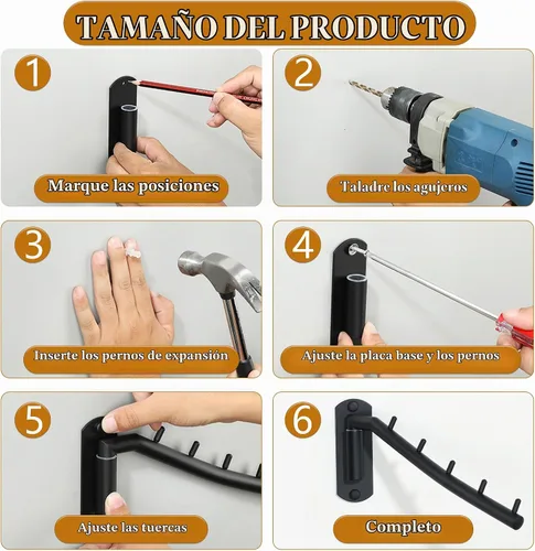 Vista 8 de Alise Estante de secado montado en la pared,Percha giratoria de secado de Negro