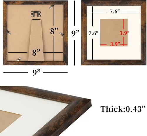 Vista 4 de AEVETE Marco de Fotos 8x8 Marcos de Fotos Marrón Oscuro Rústicos para Decoración de Pared y Escritorio 8x8 picture frames rustic decor