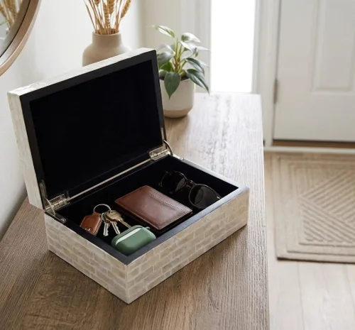 Vista 12 de PEMAR Caja de Joyería de Concha Capiz con Tapas Cofre del Tesoro Rectangular para Recuerdos, Caja de Almacenamiento Decorativa de Madera Nácar