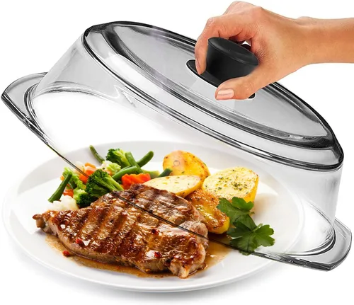 Vista 8 de Le'raze Cubierta de vidrio para salpicaduras de microondas de 10 pulgadas para alimentos, 100% libre de BPA y plomo de grado alimenticio, apta