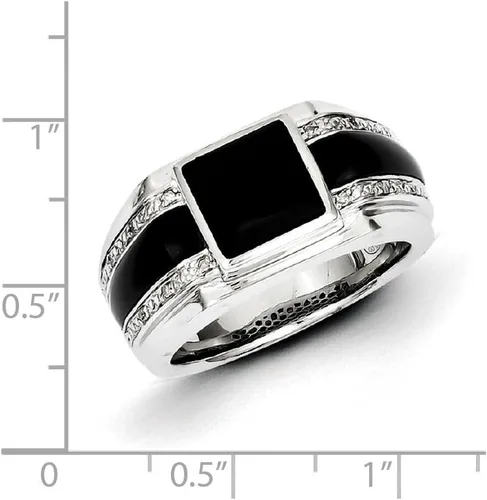 Vista 3 de Diamond2Deal Anillo de plata de ley 925 con ónix y diamante para hombre, Diamante