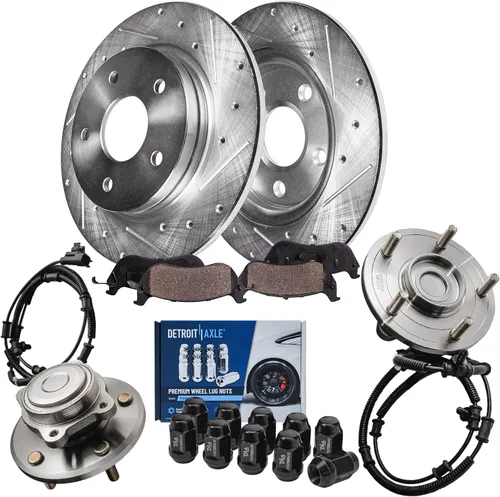 Vista 17 de Detroit Axle – Kit de frenos para VW Passat 15-21, rotores de freno de disco perforados y ranurados de 12.28 pulgadas delanteras y 10.70 pulgadas