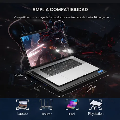 Vista 5 de TeckNet panel de refrigeración para laptop, soporte de panel de refrigeración silencioso para laptop o notebook, ultraliviano y portátil, con 2