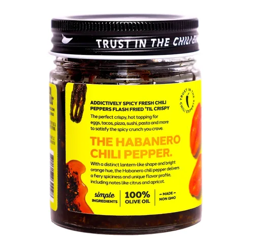 Vista 3 de Don Chilio Salsa picante de habanero mexicano, 5 oz. – Chiles habaneros crujientes y fritos en aceite de oliva 100% sazonado – Apto para keto