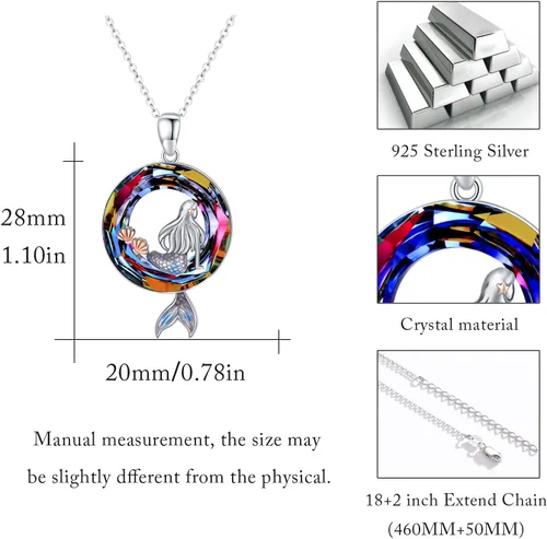 Vista 5 de Collares de sirena de forma redonda con dije de océano de cristal, delicado collar de plata de ley con estrellas de mar y playa, lindos regalos