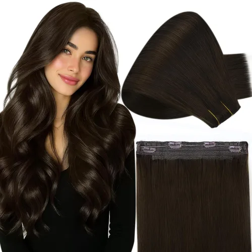 Vista 23 de Fshine - Extensiones de cabello con hilo invisible de 12 pulgadas, color rubio ceniza con reflejos de rubio decolorado, pieza de cabello humano real
