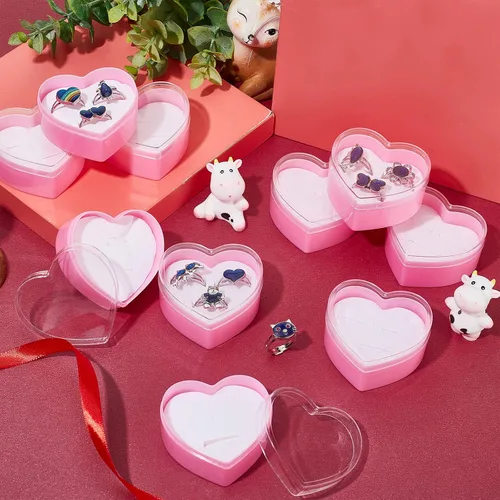 Vista 4 de CHGCRAFT 10 cajas de anillos de plástico transparente con forma de corazón de amor, aretes de cristal, cajas de almacenamiento de joyas, caja