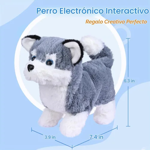 Vista 2 de WorWoder Cachorro de peluche de Alaska, perro electrónico interactivo para mascotas, caminar, ladrar, mover la cola, estirar, animal de compañía