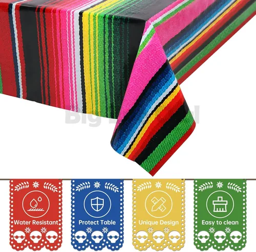 Vista 4 de Mantel de fiesta mexicana con diseño de búho de ojo grande, decoración de fiesta de cumpleaños, mantel de plástico desechable México, suministros