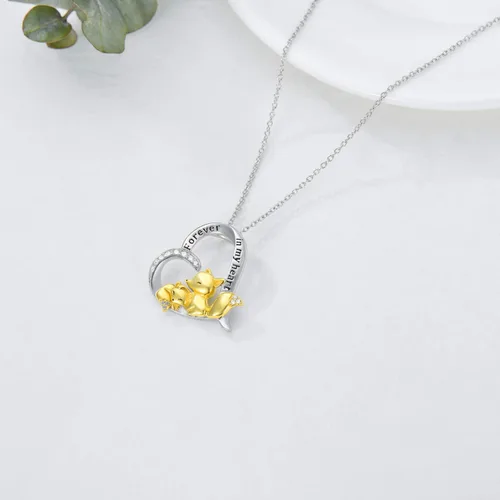 Vista 3 de LONAGO Mother and Child Fox Necklace Sterling Silver, Foxes Heart Necklace Gift for Mother Grandmother Mom Daughter Women