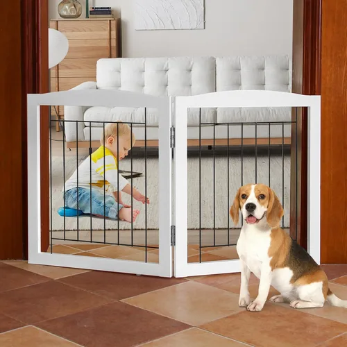 Vista 39 de ZJSF Puerta plegable independiente para perros para casa, puerta de madera extra ancha para cachorros, escaleras, puertas para mascotas, valla alta