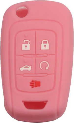 Vista 5 de Funda protectora de goma de silicona con 5 botones, compatible con Chevrolet Camaro Cruze Equinox Impala Malibu Sonic Negro Rosa