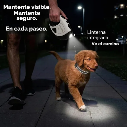Vista 2 de BoldPet® Correa retráctil para perro con linterna LED, correa larga sin enredos de 10 pies, agarre antideslizante, correa retráctil para perros